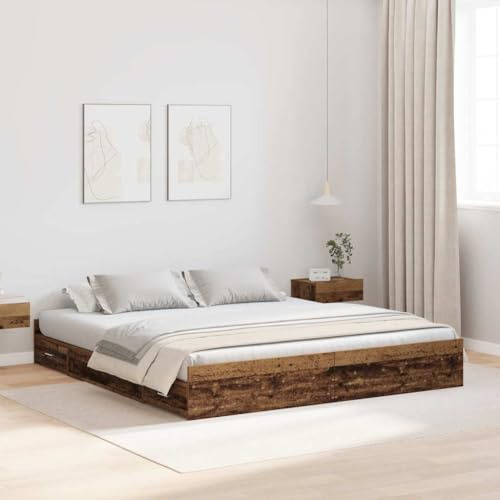 INLIFE Bett mit Stauraum Altholz 180 x 200 cm Holzwerkstoff,Möbel,Betten & Zubehör,Betten & Bettgestelle,Braun,95.8 KG,3335275