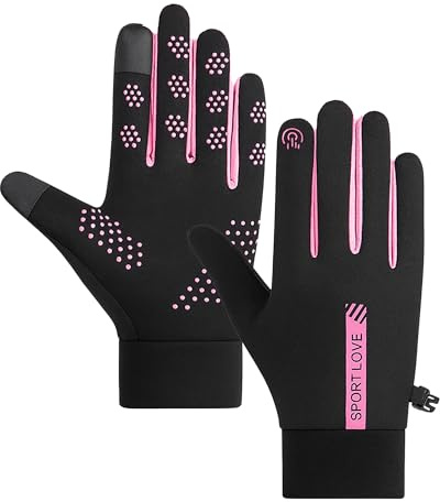BOBITALK 1 Pair Netball Gloves, Touchscreen Waterproof Running Gloves Warm Winter Cycling Gloves Womens, Hiking Gloves for Biking/Cycling/Rugby/Running/Football/Mountain/Hiking(Rose Red)