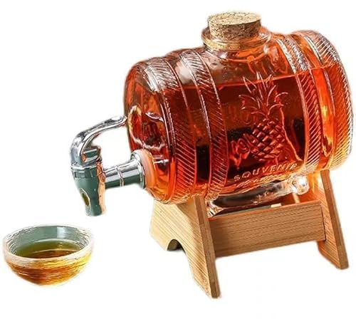 1000 Ml/3000 Ml/5000 Ml Weingetränkespender, Whiskey-dekanter mit Holzständer, Weinfass Aus Glas mit Zapfhahn für Scotch Bourbon Wodka Rum Und Likör-partygetränk, Geschenke für Freund, Eheman(5000ml