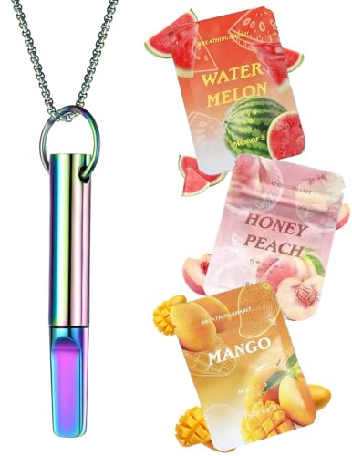 hommova Breathing Necklace with Resistance, Anxiety Breathing Necklace with 3 Packs Flavoured Filter Tips for Anxiety Relief, Breathing Exercises, Meditation