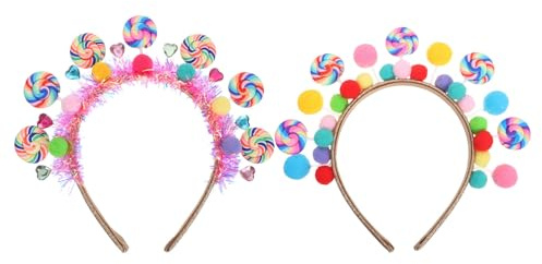 Serrage-tête Sucette Dessin Animé pour Filles, Lot de 2 Pièces | Bandeau Créatif en Plastique, Pompons et Paillettes Acryliques, Style Lollipop pour Fêtes et Aventures