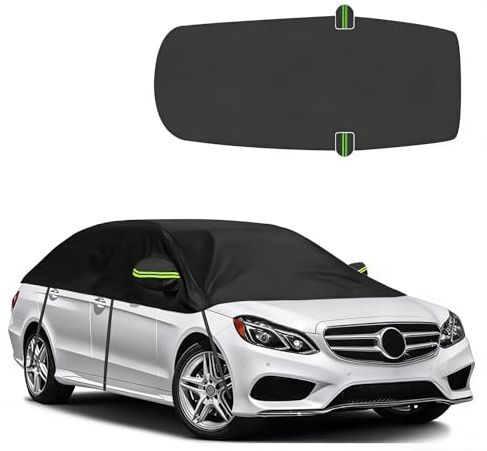 Universal Halbgarage Autoabdeckung,Halbe Autoabdeckung mit Haken und Riemen, Wasserdicht Autogarage Abdeckung für Auto Allwetterschutz vor Regen, Staub, Sonne (SUV Allgemein)