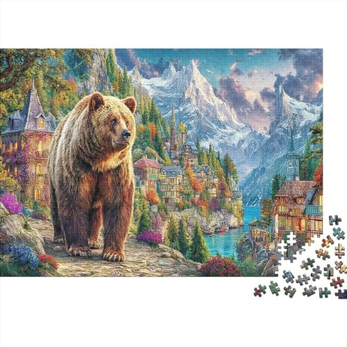 Bear in Village 1000 Pieces Recycled Cardboard Eco-friendly Brown Bear by Mountain Hut Jigsaw Puzzle for Adults Decompression Tool for Wall Decoration And Gifts Challenging Great Gift Idea for Advance