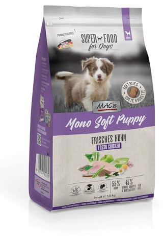 arelf Bundle MAC’s Dog Mono Soft Puppy Frisches Huhn 1,5kg | Halbfeuchtes Welpenfutter | Monoprotein | Getreidefrei | Softfutter für empfindliche Welpen | inkl. Snack