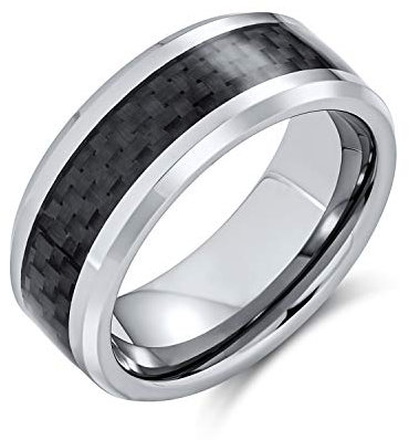 Bling Jewelry Geometrisches Muster Grau Schwarz Kohlefaser Inlay Paare Titanium Hochzeit Band Ringe Für Männer Für Frauen Kompfort Fit 8Mm