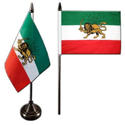 Flaggenfritze Tischflagge Iran Shahzeit 10 x 15 cm, iranische Flagge, reißfestes Polyester, farbintensiver Siebdruck, kleine Fahne mit Kunststoff-Sockel
