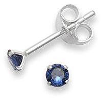 Argent Sterling Cubic Zirconia Bleu saphir Boucles d'oreilles 3 mm petite & discreet. Coffret cadeau