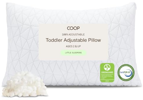 Coop Home Goods Original Toddler Adjustable Pillow, Soft, Breathable, 19 x 13 Washable Mini Bed Pillow with Premium Memory Foam and Zippered Cover, CertiPUR-US/GREENGUARD Gold