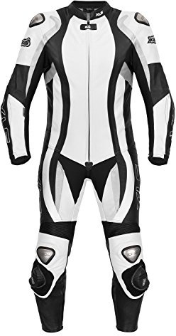 XLS Lederkombi, einteilige Motorradkombi, Herren Einteiler, Echtleder, Schwarz Weiß als Langgröße (114)