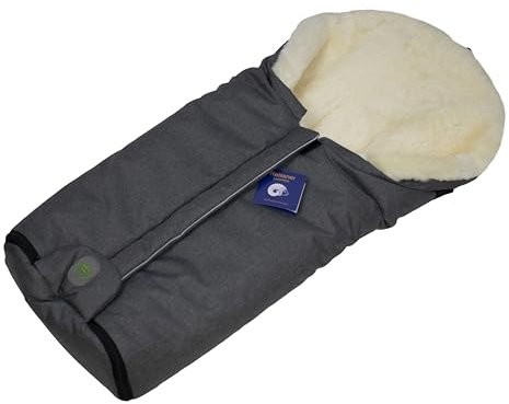 Reissner Lammfelle Merino Lammfell Baby Fußsack ESKIMO Mumienform mit Reißverschluss für Kinderwagen Buggy & Stroller grau