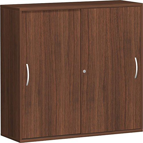 Geramöbel Schiebetürenschrank mit Mittelseite, 4 Dekor-Einlegeböden, abschließbar, 1200x425x1152, Nussbaum/Nussbaum