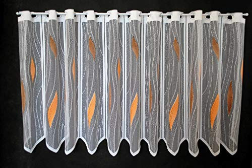 Scheibengardinen 50 - 55 cm hoch Scheibengardine Tropfenmuster 50 cm hoch weiß/braun/Terra - Wunschbreite frei wählbar durch gekaufte Menge in 14 cm Schritten - Meterware