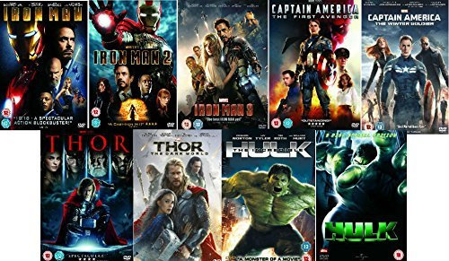 Avengers Ultimate Marvel Comic Heroes All 9 Movies DVD Complete Collection - Iron Man 1, Iron Man 2, Iron Man 3, Captain America : The First Avenger, Captain America: Winter Soldier, Thor 1, Thor 2: The Dark World, Hulk (Eric Bana), Incredible Hulk (Edward Norton) + Extras by Robert Downey Jr