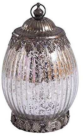 Jinfa LED Laterne Winterdeko Innen LED mit Batterie Geschenke für Frauen Weihnachtsdeko Batteriebetrieben Geschenk deko Wohnzimmer | Ovalform Silber Ø10,5cm x h18cm
