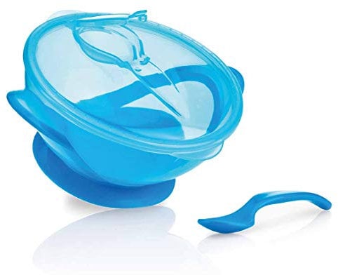 Nûby ID5419BLUE Bol Ventouse avec Cuillère 6+ Mois Bleu