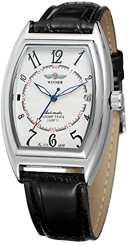 FORSINING Men's Automatic Relojes Date Function Tonneau Shape Fashion Watch with Leather Strap