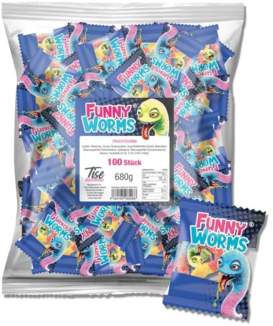 Tise Süsswaren Funny Worms Fruchtgummi 680g, 100 Stück