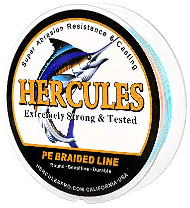Hercules Super Cast 300M 328 Yards Braided Fishing Line 50 LB Test for Saltwater Freshwater PE Braid Fish Lines Superline 8 Strands - Multi-color, 50LB (22.7KG), 0.37MM