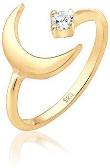 Elli Ring Damen Halbmond Astro mit Zirkonia Kristallen in 925 Sterling Silber vergoldet