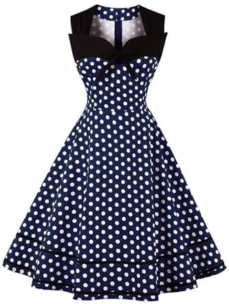AXOE Damen Polka Dots 60er Jahre Kleid Rockabilly Armellos Navy Gr.36, S
