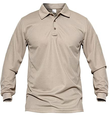 MAGCOMSEN Long Sleeve Moisture Wicking Athletic Shirts Man Casual Spring Plain Sports Active Polos Slim fit, UK L(CN XL), Khaki