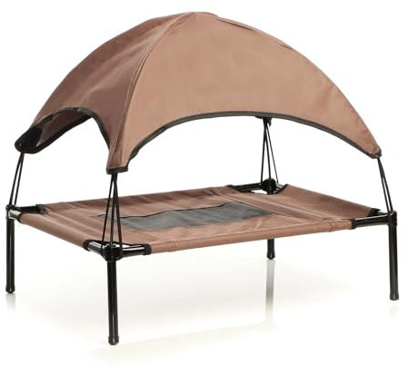 Wiltec Hundebett mit Dach Braun 122 x 91 x 16 cm Größe XL bis 50 kg Outdoor Katzenliege Haustier Schlafplatz Sonnendach