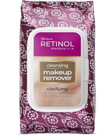 LIVAURA Retinol Anti-Aging Cleansing Towelettes – All-in-One Cleanser, Toner & Makeup Remover in a Convenient Pre-Moistened Wipe – On-The-Go Exfoliating, Toning & Hydrating Leaves Skin Clean