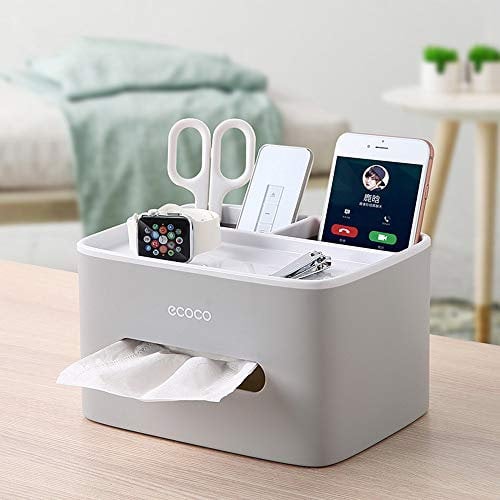 Stilvoller Multifunktions Taschentuchhalter Rechteckige Taschentücher Box Serviettenhalter für Wohnzimmer Schlafzimmer Home Office Aufbewahrt Fernbedienungen und Schreibutensilien (Grau)