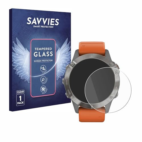 savvies Verre Trempé pour Garmin Fenix 6/6 Pro / 6 Pro Solar Vitre Protection Ecran, Film Trempé de Verre, Dureté 9H