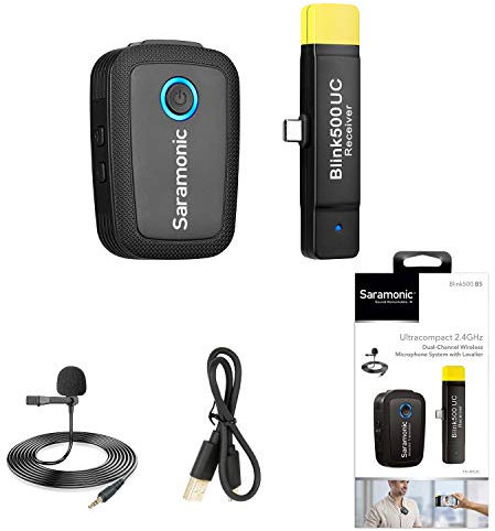 Saramonic Sistema de micrófono Lavalier inalámbrico ultracompacto de 2.4 GHz Blink500 B5 Plug&Play Receptor USB-C para Dispositivos Android, EU-Blink500-B5