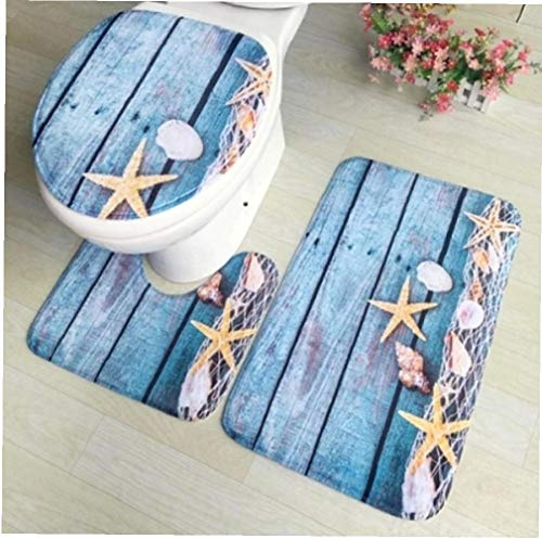 3pcs / set Strand Muscheln Seestern Sand Badmatte Urlaub Sommer Badezimmer Teppich Teppich Rutschhemmende 3 Stück Toiletten-Matte Set Seestern Boden
