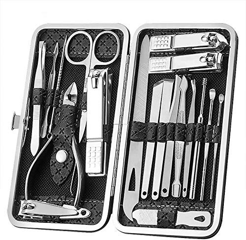 Queta Nail Clipper Set, 19 pieces Stainless Steel manicure set Professional Manicure and Pedicure Kit, Nail Scissors Portable Travel Facial and Nails Care Set