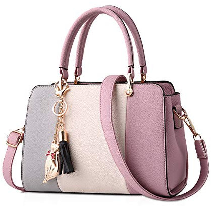 NICOLE & DORIS Damen Handtaschen Quasten Taschen Reißverschluss Schultertaschen Einkaufstasche Umhängetasche für Damen PU Leder Tasche Mit Anhänger Rosa