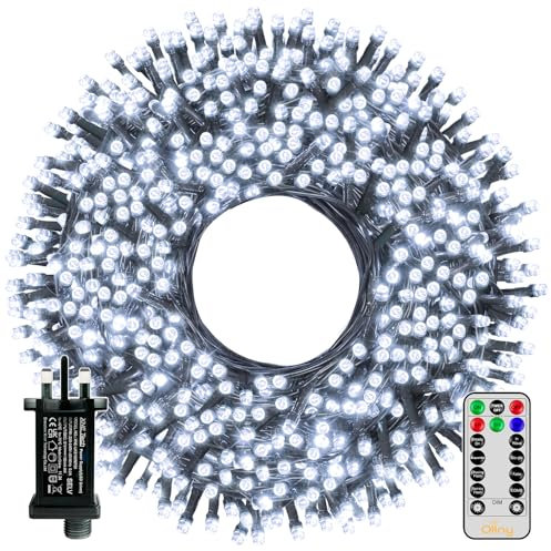 Ollny 80m 800 LED Outdoor Fairy Lights Mains Powered, Cool White Waterproof String Light with Plug/Remote/Modes/Timer, Bright Lighting Outside Indoor Garden Party Wedding Decorations