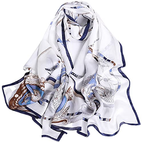 WEIGEER Écharpe en soie Silk Scarf Women Chiffon Shawl Lotus Scarf White Neckerchief Long Head Wrap Thin Green Scarf Beach Women Hijab Belt Vintage Bridal Shawl Binder Chiffon Scarf (Blue)