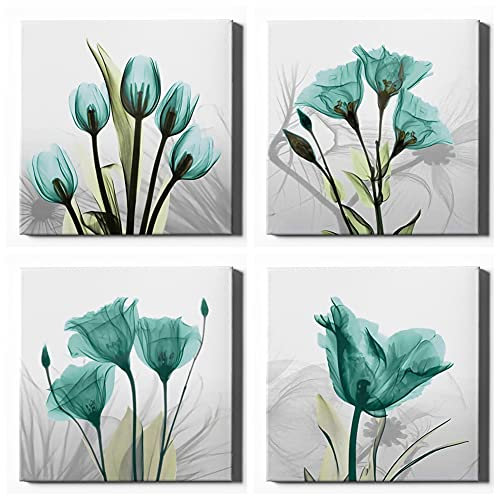 Ohok Premium Leinwandbilder Kunstdruck Bilder 30x30cm, Leinwanddruck Bilder 4er-Set Wandkunst Dekor Bild mit Holzrahmen Wandbilder für Schlafzimmer Büro Home Dekorationen (Tulpe)