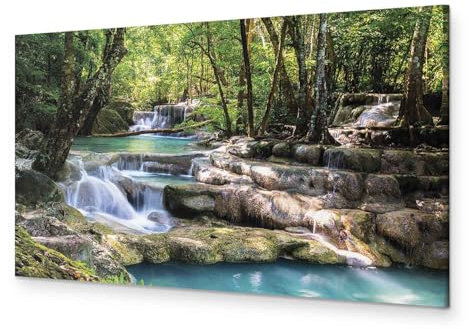 murando - Wandbilder XXL Wasserfall 90x30 cm 1 tlg - Wand Deko Vlies Leinwand Bilder Groß Wanddeko Wohnzimmer Schlafzimmer Kunstdrucke Panoramabild - Natur Landschaft Dschungel See