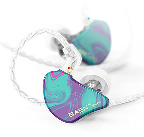 BASN MMCX Triple Driver in-Ear Monitors with Rich Bass, HiFi Stereo IEM Earphones with Upgraded Detachable Cables for Audiophiles Musicians (Purple Aurora)