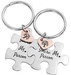 Gualiy Unisex-Schlüsselanhänger - Herren Edelstahl Schlüsselanhänger, EIN Paar Puzzle graviert mit You Are My Person. Silber Stil C