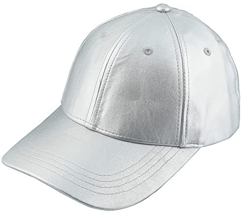 KYEYGWO Unisex Baseball Cap, Adjustable PU Leather Corduroy Sun Protection Sport Hat, Silver
