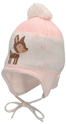 Sterntaler Baby Mädchen Mütze Baby GOTS Bommelmütze Reh Mütze - Mütze Baby, Kappe Kinder - aus Baumwolle mit Bindeband - beige, 51
