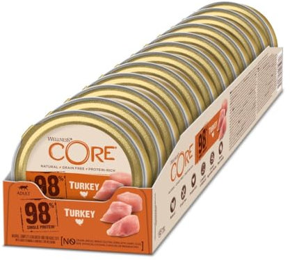 Wellness CORE 98 Prozent Pute, 12 x 85 g, Nassfutter für ausgewachsene Katzen, Katzenfutter Pastete, ohne Zuckerzusatz, getreidefrei, mit hohem Fleischanteil