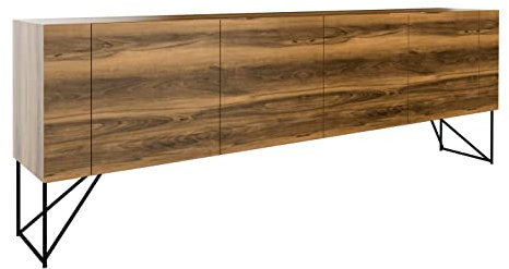 Weber Büro AIR Sideboard 2,2 M Nussbaum Furnier Schrank Büroschrank Aktenschrank, Gestellfarbe:Schwarz