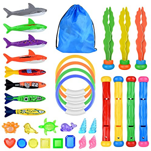 ELECLAND 34-teiliges Tauchbecken-Spielzeug, Schwimmbecken-Spielzeug, Unterwasser-Tauchspiel-Kit mit Aufbewahrungsbeutel, Sommerspielzeug, Geschenk für Kinder