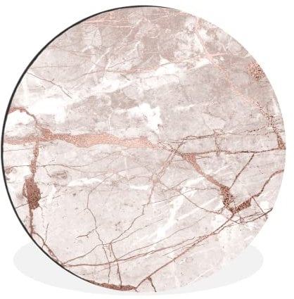 MuchoWow Tableau imprimé rond Marbre - Vieux rose - Rose Impression sur aluminium en rond 60x60 cm Tableau decoration murale salon