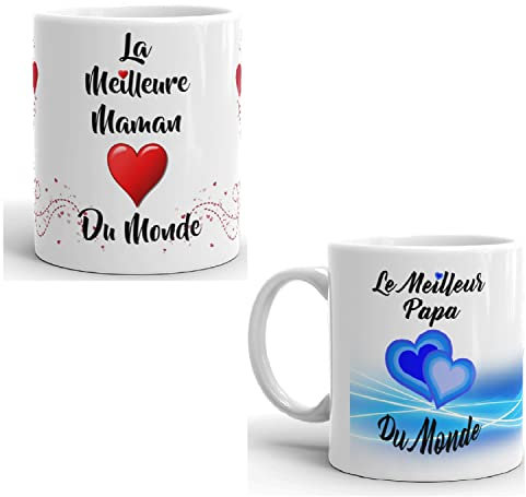 Mug Duo Papa Maman amour un très jolie duo pour dire que vous êtes les meilleurs parents du monde à offrir à n'importe quel occasion anniversaire, Noël ou juste pour le plaisir d'offrir