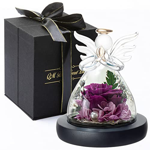 PQSWATER Flores preservadas Día de la Madre Regalos de cumpleaños para mamá Abuela Mujer, Ángel Elegante con Rosa eterna Real, Regalos de decoración de Aniversario de Boda (Violeta)