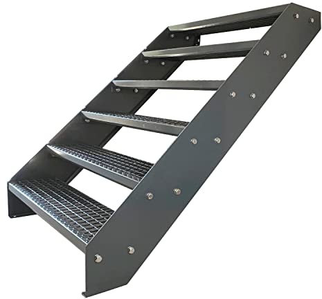Scale con griglia in acciaio Premium 6 Gradini Completamente zincata e Antracite Verniciata a polvere - Dimensioni (L x L x H) 120cm x 60cm x 114cm Resistente alle intemperie e alla corrosione