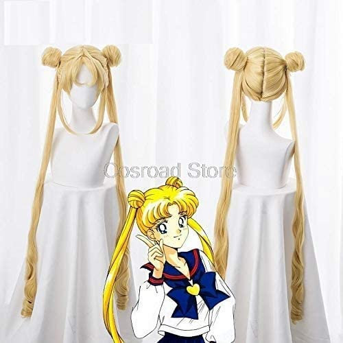 Xinduolei Cosroad Anime Sailor Moon Cosplay Perücken Sailor Moon Hochtemperatur gelbe Langes Haar Sailor Moon Kopfschmuck Perückenzubehör