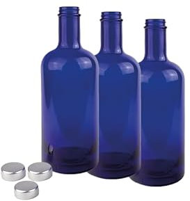 BELLEROFONTE Bouteille Modèle Gin en Verre Bleu solarisé pour Eau 750 ml avec Bouchon 3 PCS